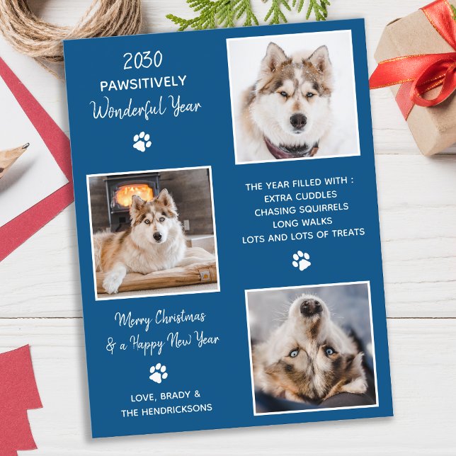 Custom Dog Pet Foto Jahr in Überprüfung Weihnachts Postkarte (Von Creator hochgeladen)