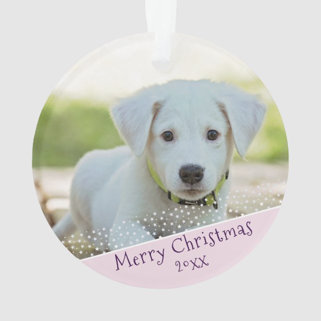 Custom Dog Pet Foto Weihnachten Pink Keepake Ornament (Rückseite)