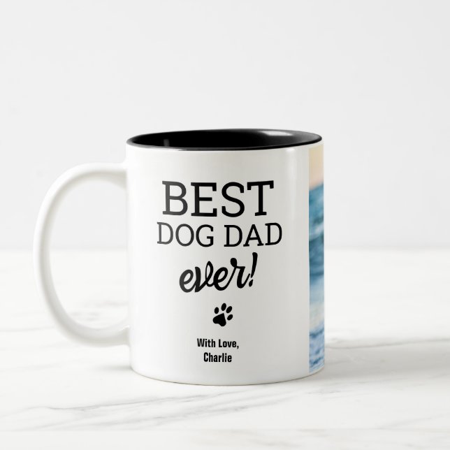 Custom Dog Photo Best DOG Dad Ever personalized Zweifarbige Tasse (Links)