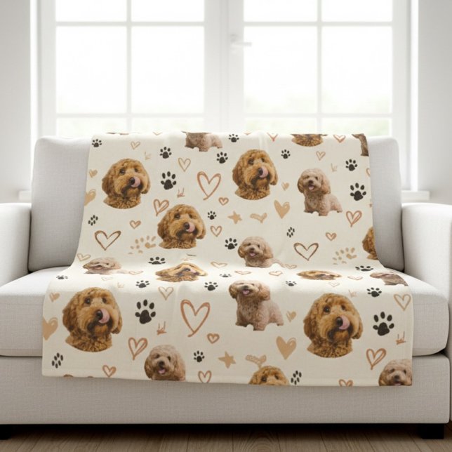 Custom Dog Photo Blanket with Hearts Fleecedecke (Von Creator hochgeladen)