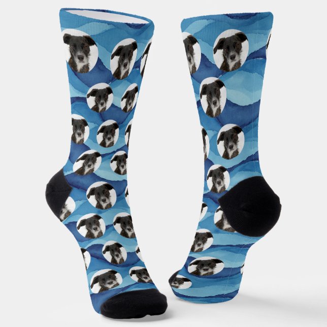 Custom Dog Photo Coastal and Moody Blues Socken (Gewinkelt)