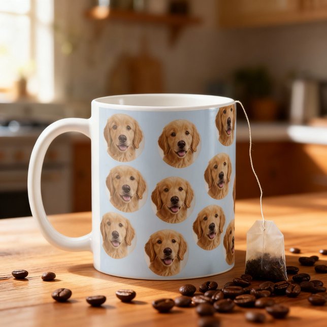 Custom Dog Photo | Cute Personalized Light Blue  Kaffeetasse (Von Creator hochgeladen)