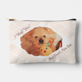 Custom Dog Photo Milk Beige Poodle Mom Gift Pouch Zubehörtasche
