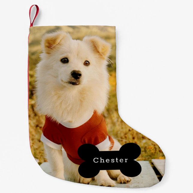 Custom Dog Photo with Personalized Name  Kleiner Weihnachtsstrumpf (Vorderseite)