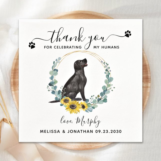 Custom Dog Wedding Danke Black Lab Cocktail Serviette (Von Creator hochgeladen)