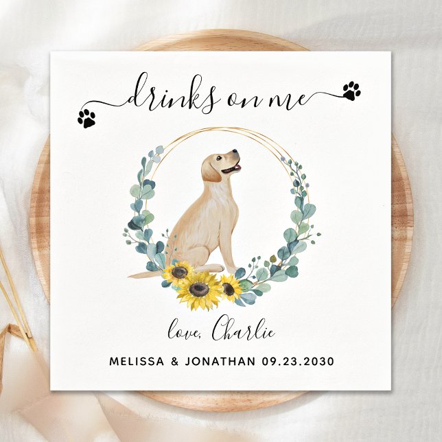 Custom Dog Wedding Drinks auf Me Yellow Labrador Serviette (Von Creator hochgeladen)