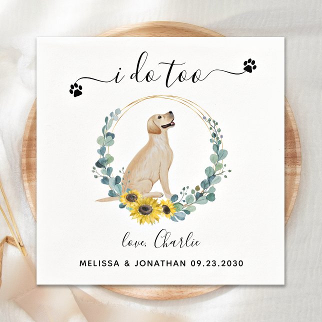 Custom Dog Wedding I do to Gelbe Labrador Cocktail Serviette (Von Creator hochgeladen)