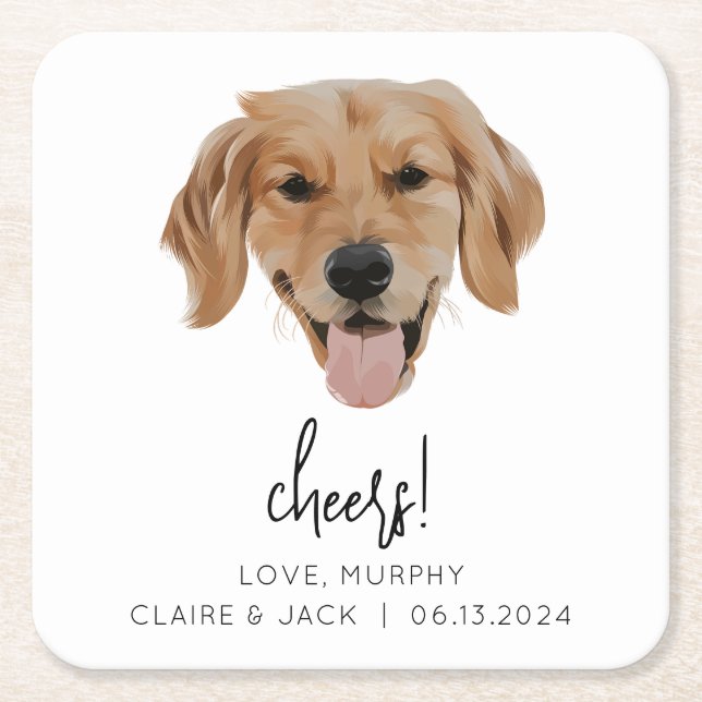 Custom Dog Wedding Paper Untersetzer Cheers Modern (Vorderseite)
