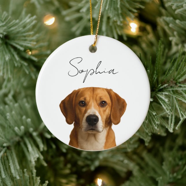 Custom Dog Weihnachten | Personalisiertes Pet-Foto Keramik Ornament (Baum)