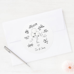 Custom Doodle Modern Balloon Happy Birthday Runder Aufkleber