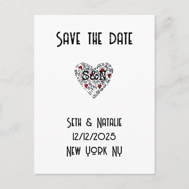 Custom Doodle Save the Date Hochzeit Postkarte (Vorderseite)