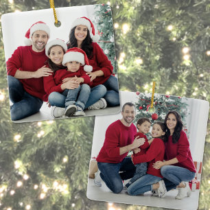 Custom Doppelseitenfamilie Zwei Fotos Weihnachten Keramikornament