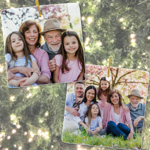 Custom Doppelseitenfamilie Zwei Fotos Weihnachten Keramikornament