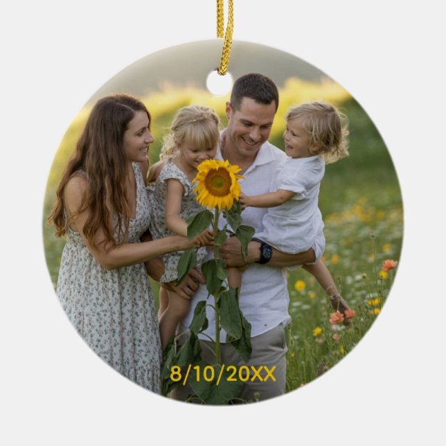 Custom Double Sided Family Two Photo Christmas Cer Keramik Ornament (Vorne)