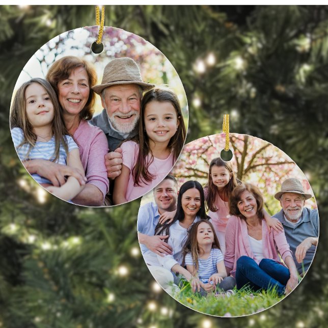 Custom Double Sided Family Two Photo Christmas Keramik Ornament (Custom Double Sided Family Two Photo Christmas Ceramic Ornament)