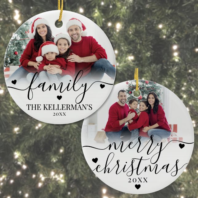 Custom Double Sided Family Two Photo Christmas Keramik Ornament (Custom Double Sided Family Two Photo Christmas Ceramic Ornament)