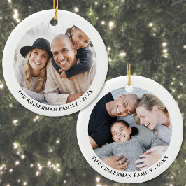Custom Double Sided Family Two Photo Christmas Keramik Ornament
