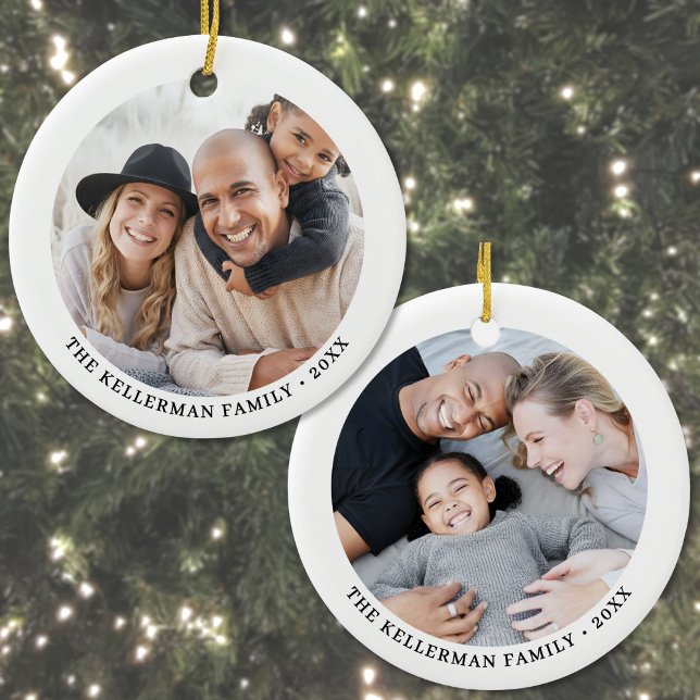 Custom Double Sided Family Two Photo Christmas Keramik Ornament (Custom Double Sided Family Two Photo Christmas Ceramic Ornament)