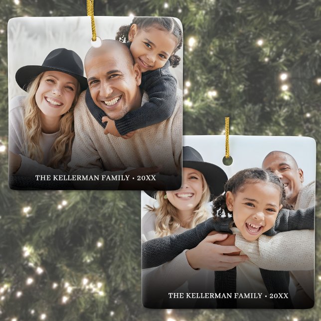 Custom Double Sided Family Two Photo Christmas Keramikornament (Custom Double Sided Family Two Photo Christmas Ceramic Ornament)