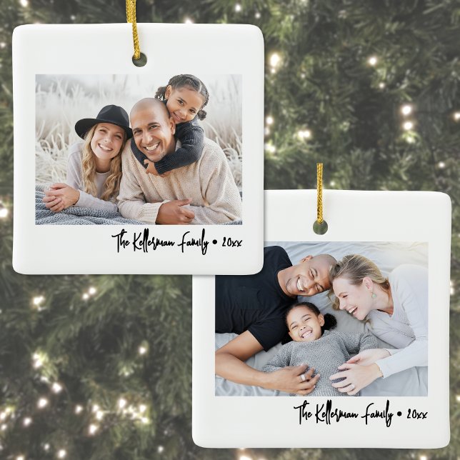 Custom Double Sided Family Two Photo Christmas Keramikornament (Custom Double Sided Family Two Photo Christmas Ceramic Ornament)