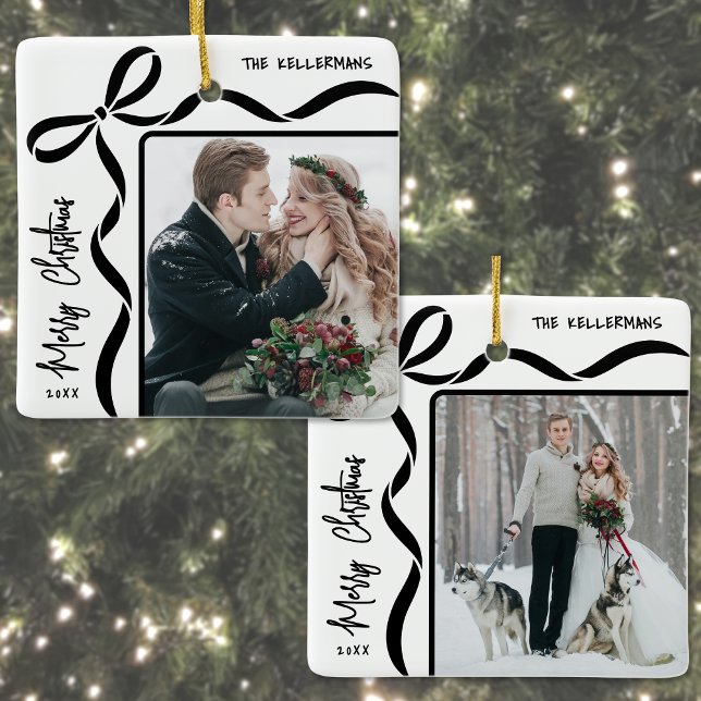 Custom Double Sided Family Two Photo Christmas Keramikornament (Custom Double Sided Family Two Photo Christmas Ceramic Ornament )