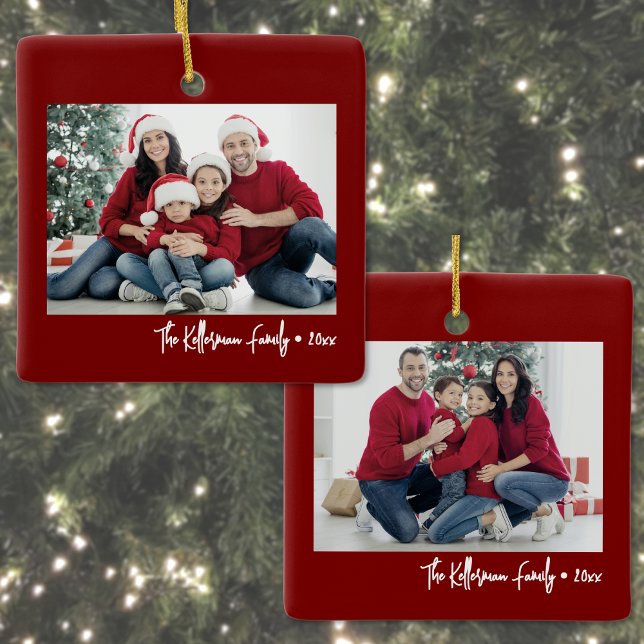 Custom Double Sided Family Two Photo Christmas Keramikornament (Custom Double Sided Family Two Photo Christmas Ceramic Ornament)