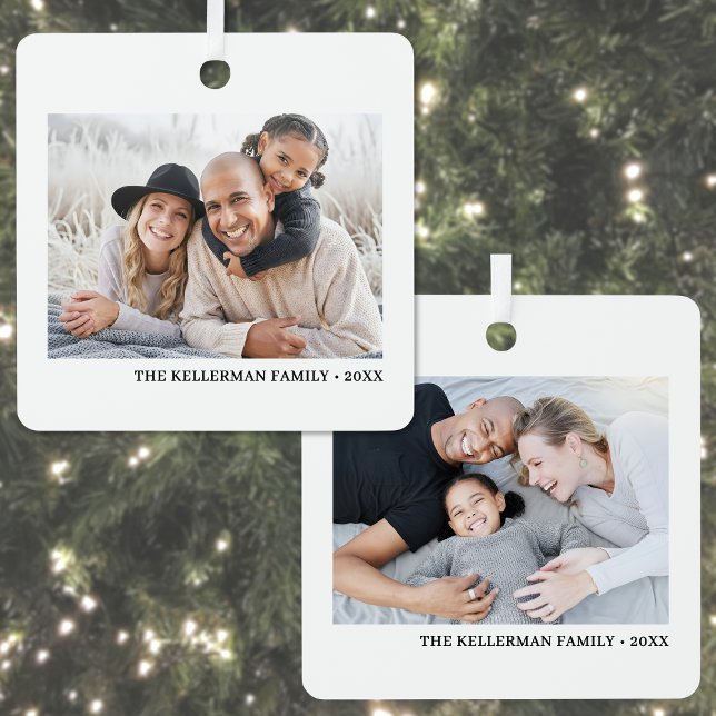 Custom Double Sided Family Two Photo Christmas Ornament Aus Metall (Custom Double Sided Family Two Photo Christmas Metal Ornament )