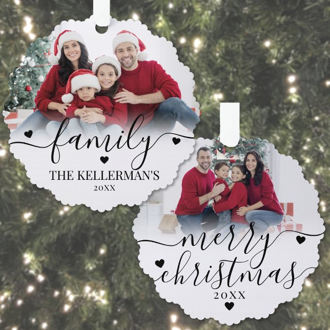 Custom Double Sided Family Two Photo Christmas Ornament Karte (Custom Double Sided Family Two Photo Christmas Ornament Card)