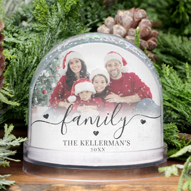 Custom Double Sided Family Two Photo Christmas Schneekugeln (Custom Double Sided Family Two Photo Christmas Snow Globe)