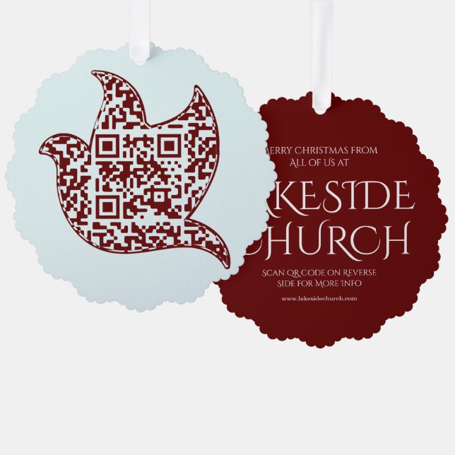 Custom Dove Sign Church | QR-Code Ornament Karte (Vorderseite/Rückseite)