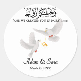 Custom Doves Muslim Wedding Gold Nikkah Runder Aufkleber