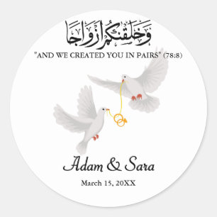 Custom Doves Muslim Wedding Gold Nikkah Runder Aufkleber