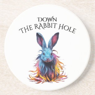 Custom Down Down Rabbit Hole Blue Bunny Getränkeuntersetzer