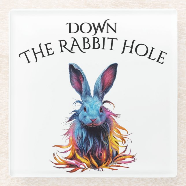 Custom Down Down Rabbit Hole Blue Bunny Glasuntersetzer (Vorderseite)