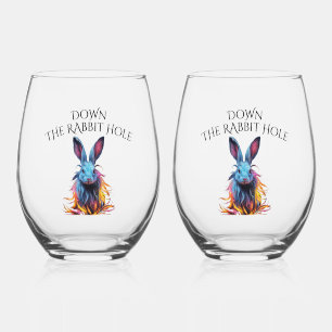 Custom Down Down Rabbit Hole Blue Bunny Weinglas Ohne Stiel