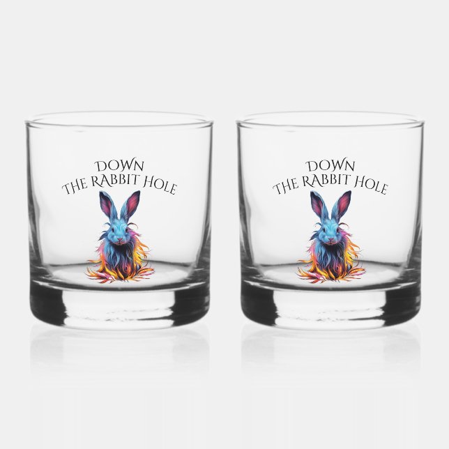 Custom Down Down Rabbit Hole Blue Bunny Whiskyglas (Vorderseite)