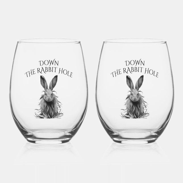 Custom Down Down Rabbit Hole Grey Bunny Weinglas Ohne Stiel (Vorderseite)