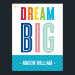 CUSTOM DREAM BIG LITTLE ONE Typografie fett Farben Poster<br><div class="desc">Ein einzigartiges Geschenk für ein neues Kind oder eine Taufe zum Aufhängen im Kinderzimmer! Setup als Vorlage ist es einfach, mit Ihrem eigenen Text - machen Sie es zu Ihrem eigenen! Klicken Sie einfach auf die Schaltfläche "Anpassen" und fügen/ändern Sie den Text, die Schriftart, die Größe, die Farben sogar ein...</div>