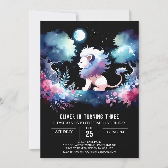 Custom Dreamy Lion Birthday Einladung (Vorderseite)