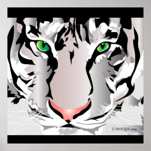 CUSTOM-DRUCK- TIGER-WHITE/GRAU POSTER