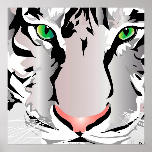CUSTOM-DRUCK- TIGER-WHITE/GRAU POSTER (Vorne)