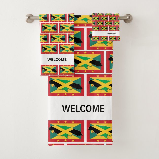 Custom Dual Heritage GRENADA JAMAICA FLAG Badhandtuch Set (Insitu)