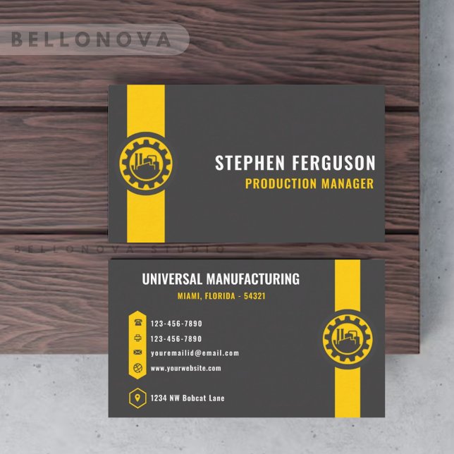 Custom Dunkel Gray Black Yellow Manufacturing Visitenkarte (Custom Dark Grey Black Yellow Manufacturing Business Card)