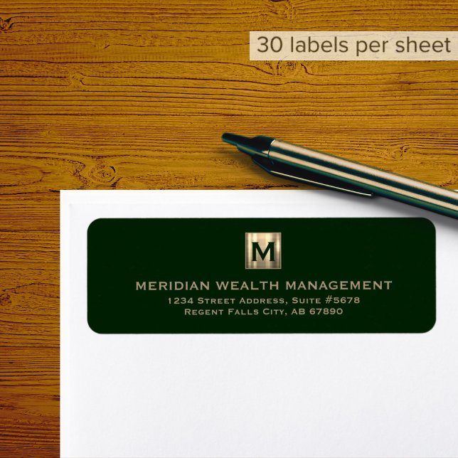 Custom Dunkel Green Gold Monogram Address Label (Von Creator hochgeladen)