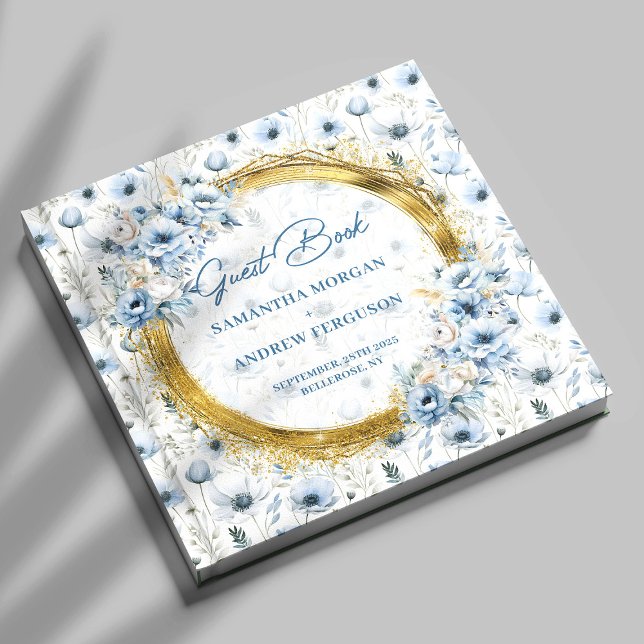 Custom Dusty Blue Gold Glitzer Wedding Guest Book Gästebuch (Custom Dusty Blue Gold Glitter Wedding Guest Book)