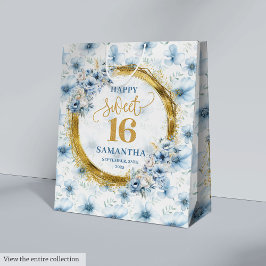 Custom Dusty Blue Sweet 16 Gold Glitzer Party Bag Mittlere Geschenktüte