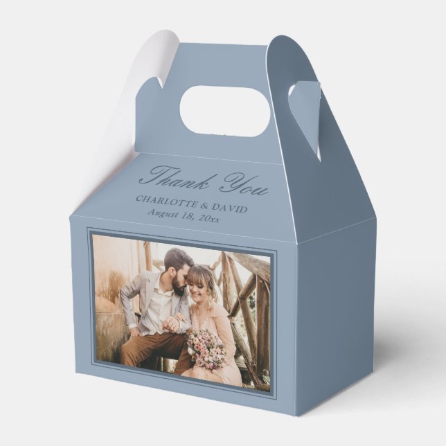 Custom Dusty Blue Wedding Foto Vielen Dank Geschenkschachtel (Vorderseite)