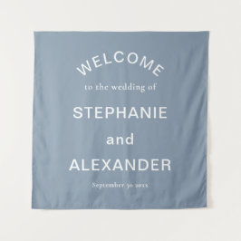 Custom Dusty Blue White Text Willkommen bei Hochze Wandteppich