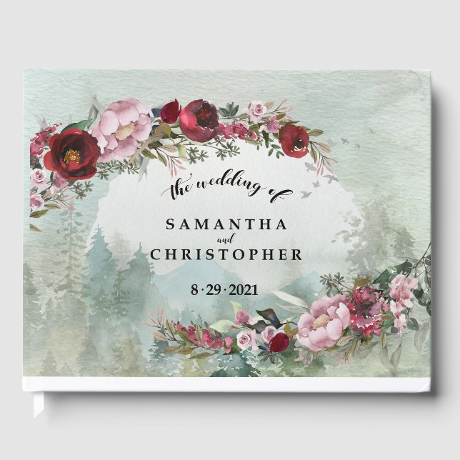 Custom Dusty Rose Burgundy Woodland Wedding Gästebuch (Vorderseite)