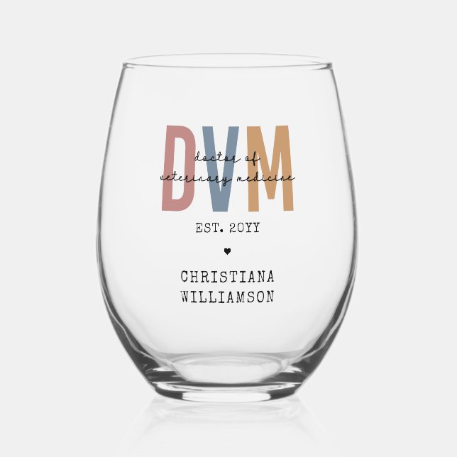 Custom DVM Doctor of Veterinary Medicine Gifts Weinglas Ohne Stiel (Vorderseite)
